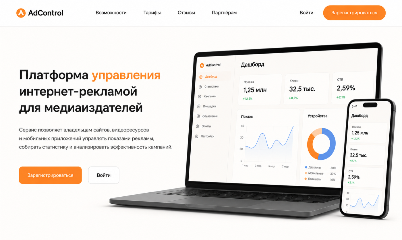 Пакет «Экстра»: простой лендинг на ноутбуке и телефоне